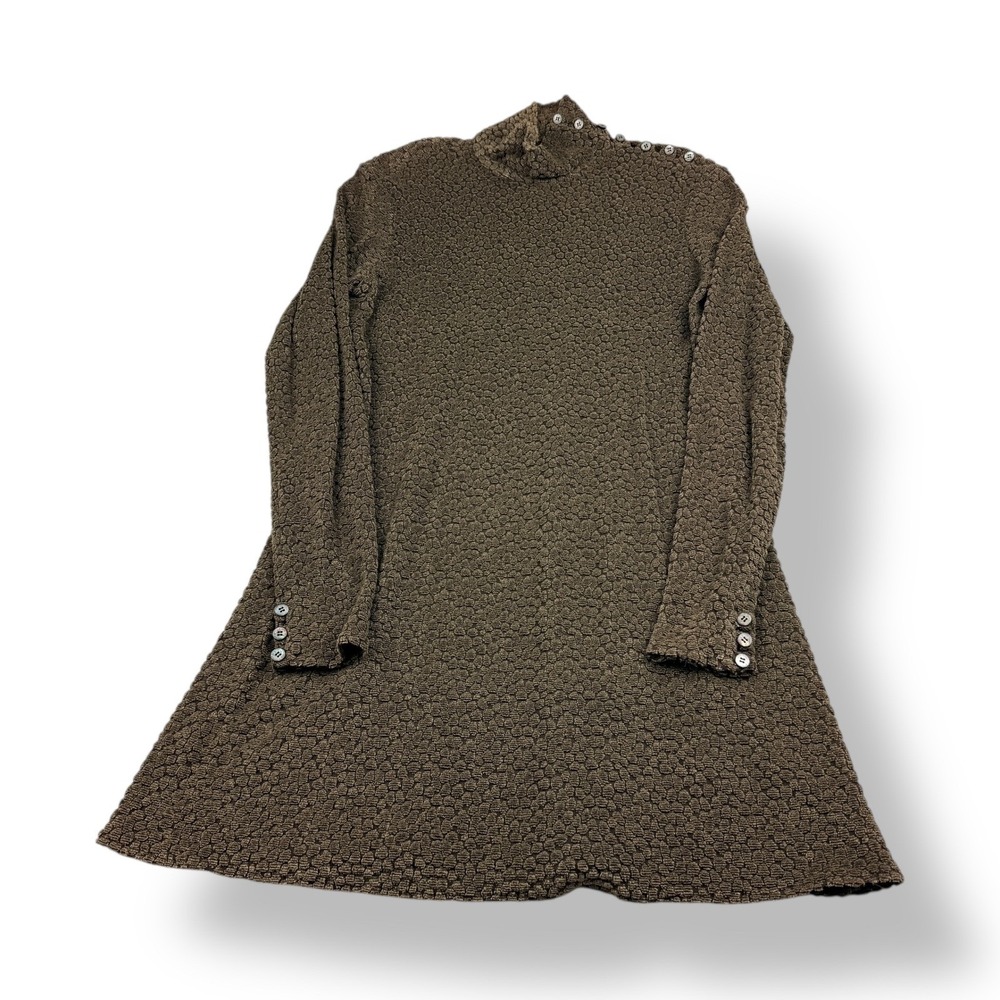 ADRI New York Textured Mock Neck Long‎ Sleeve A-Line Dress Brown Women's Size S